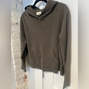 Women’s Pact waffle knit raw hem slight crop hoodie, size L, dark olive green